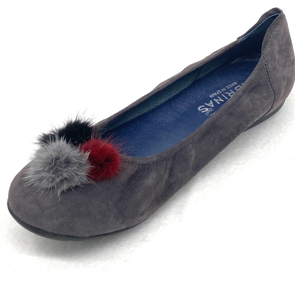 Womens Sabrina's Made in Spain Grey Suede Pom Pom Ballet Flats Shoes Size 42